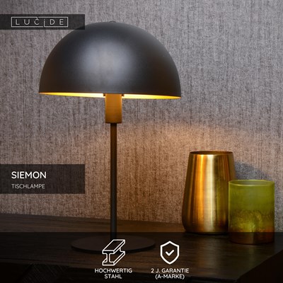 Lucide SIEMON - Tischlampe - Ø 25 cm - 1xE14 - Schwarz
